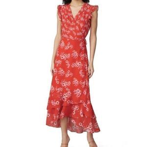 ALL SAINTS Jasmine Floral Red Sleeveless Summer Wrap Midi Ruffle Dress US 0